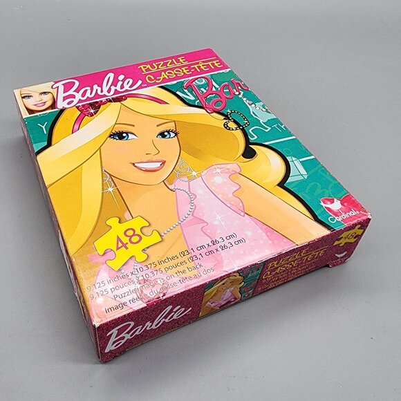Barbie 48 Piece Puzzle Glam Style Pink Box 2013 Mattel Cardinal Complete - Picture 2 of 4